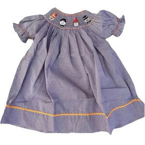 Beach Baby Boutique Smocked Thanksgiving Brown Gingham Dress Size 12 Months